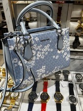 Michael Kors MK Marilyn Women Medium Embellished Logo Satchel Handbag Pale Ocean