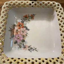 Schumann Germany 6” Square Candy Dish Yellow luster Lace Edge - #312