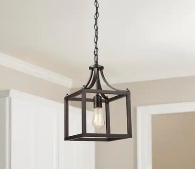 Hampton Bay Boswell Quarter 9.5'' Distressed Black Farmhouse Mini-Pendant Light