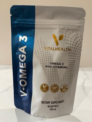 VitalHealth V-Omega 3 Omega 3 Vitamins 700mg 90 Softgels Non-GMO