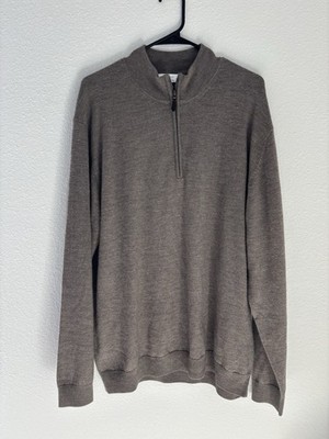 Men's Turnbury Sweater Quarter Zip Pullover Extra Fine Merino Wool Brown XL