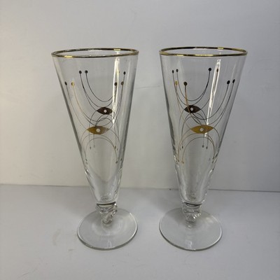 2 Libby MCM Atomic Adagio Pilsner Beer Glasses 8'' Tall 