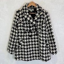 Jolt Women's Pea Coat Retro Y2k Jacket Houndstooth Black & Off-White M