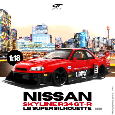 NISSAN Skyline R34 GTR GT-R Super Silhouette Breitbau red 2020 GT Spirit  1:18