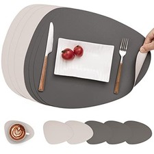 Placemats, Dual-Sided Placemats Waterproof Faux Leather Set of 6 Gray Beige