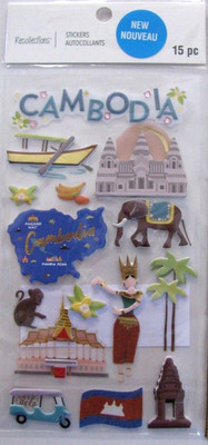 Cambodia Travel Angkor Wat Elephant Monkey Dancers Map Recollections Stickers