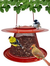 Collapsible Metal Mesh Bird Feeder with Tray - Red Cardinal -