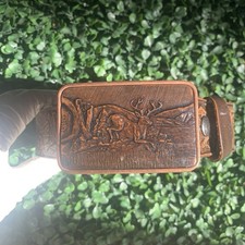 Vintage Century Canada Brown Leather Forrest Animal Embossed Belt