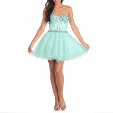 Eureka Beaded Tulle Corset A-Line Short Dress Size M Mint Green Sweetheart Prom