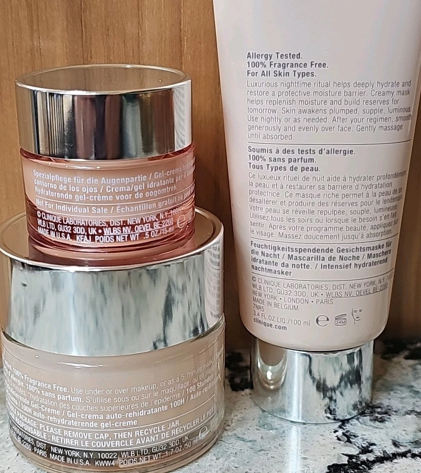 TAMAÑOS COMPLETOS CLINIQUE HIDRATANTE AUMENTO DE HUMEDAD .5 oz All About Eye 1.7 oz máscara nocturna Foto 3 de 4