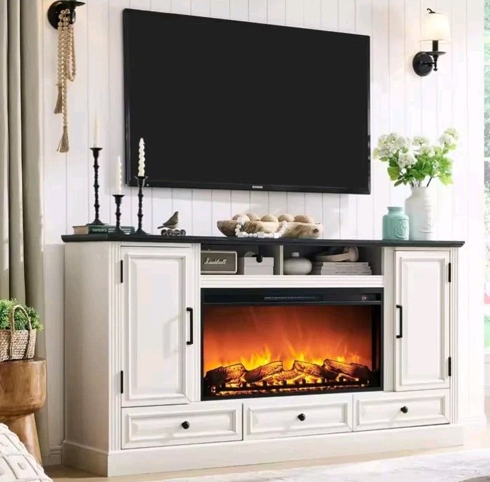 For 70+ Inch Tv 33" Tall Farmhouse Entertainment Center White