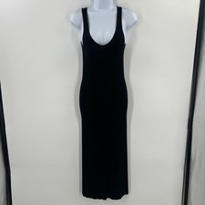 Enza Costa Black Ribbed Tank Dress Midi Sleeveless Bodycon Luxe Elevated Basic