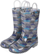 Kids Rain Boots Boys and Girls Waterproof Shoes with Easy-On Handles