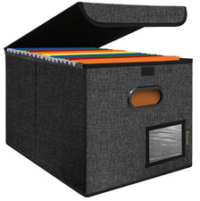 File Organizer Box with Lid, Collapsible Hanging Folder Storage 1 Pack, Black