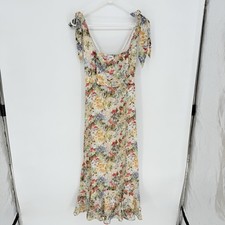 Lulus Summer Invite White Multi Floral Tie-Strap Tiered Midi Dress Women’s Small