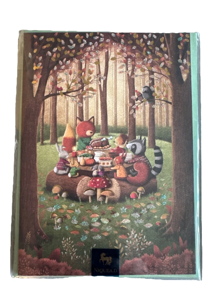 Niquea.D Happy Thanksgiving Card Forest Animals Turkey Feast Mushroom New - Image 2 of 4