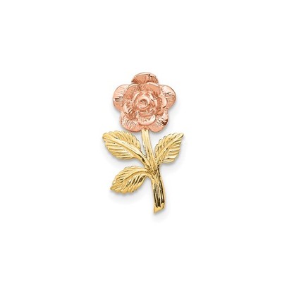 14k Bicolor Gold Rose Blume Anhänger Gelber Stiel Blatt Blüte Floral Charm