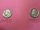 1949 D Roosevelt Dime Lot Sale of 2 Dimes , 90% Silver , Good Date And Mint