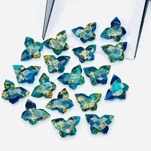 10Pcs  Pretty Butterflies, Mohave Neon Copper Turquoise Butterfly Beads, Faceted - product listing photo