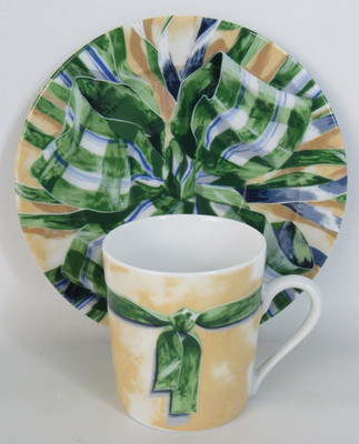 Philippe Deshoulieres RUBAN Bow Pattern Demitasse Cup Saucer Limoges France