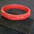 Red Bakelite Vintage Bangle Bracelet Round Geometric Design Fashion Jewelry