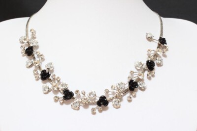 Clear Rhinestone Crystal Sparkling Rose Bridal Necklace Earrings Set A 482610