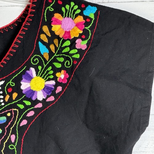 VTG OAXACAN Black Embroidered Butterfly Floral Mexican Peasant Tunic Top Sz M - Picture 3 of 5