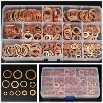 #ad 280pcs Assorted Solid Copper Crush Washers Seal Flat Ring Hydraulic Fittings Set $33.04