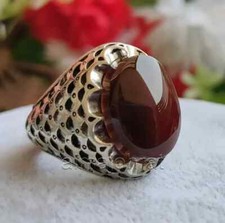 Yemeni Aqeeq Ring For Men, Carnelian Ring With Sterling Silver 925, Natural Agat