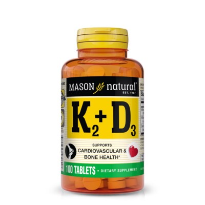 100 Tablets K2 100MCG + D3 1000IU Bone Vitamins K&D Cardiovascular Health FRESH