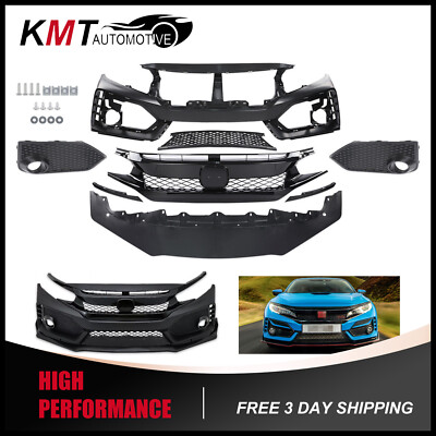 Front Bumper Cover Kit w/ Grille & Lip Type R Style Fits 2016-2021