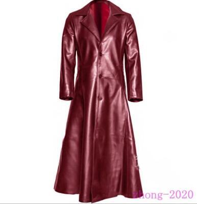 Occident Mens Long Faux Leather Jacket Trench Coat Motor Biker