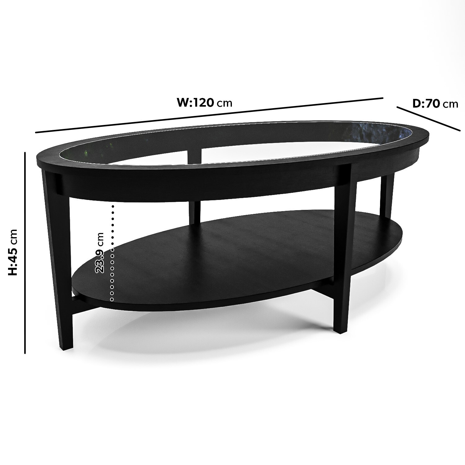 Large Oval Black Wood Coffee Table with Glass Top Toula TLA001