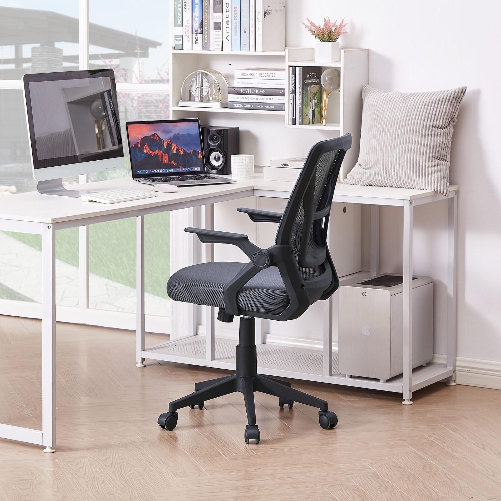 Computer Office Chair Mid-back Swivel with Adjustable Arms Mesh Lumbar Support