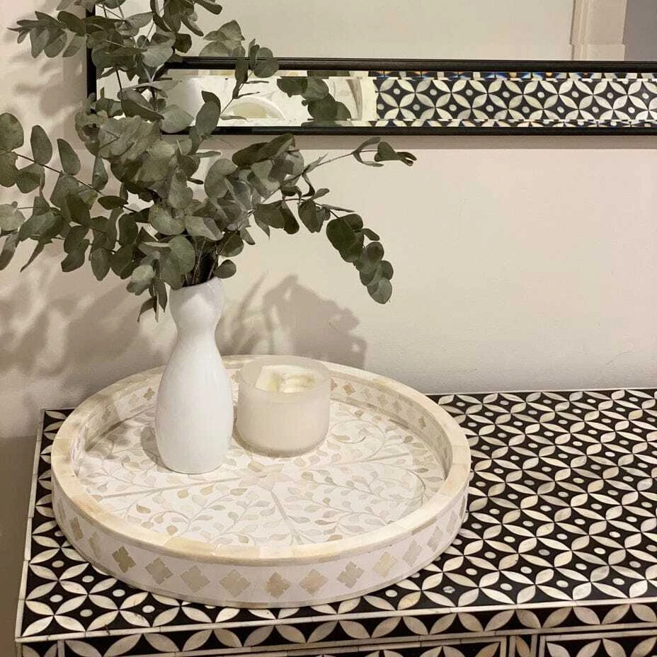 Mother of Pearl Boutique Floral Serving Tray | MOP tray | White Round Inlay Tray - Image 4 of 4