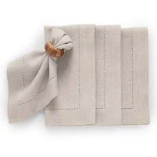 Linen Dinner Napkins Set of 4 for Christmas, Solid, Medium Weight Hemstitich