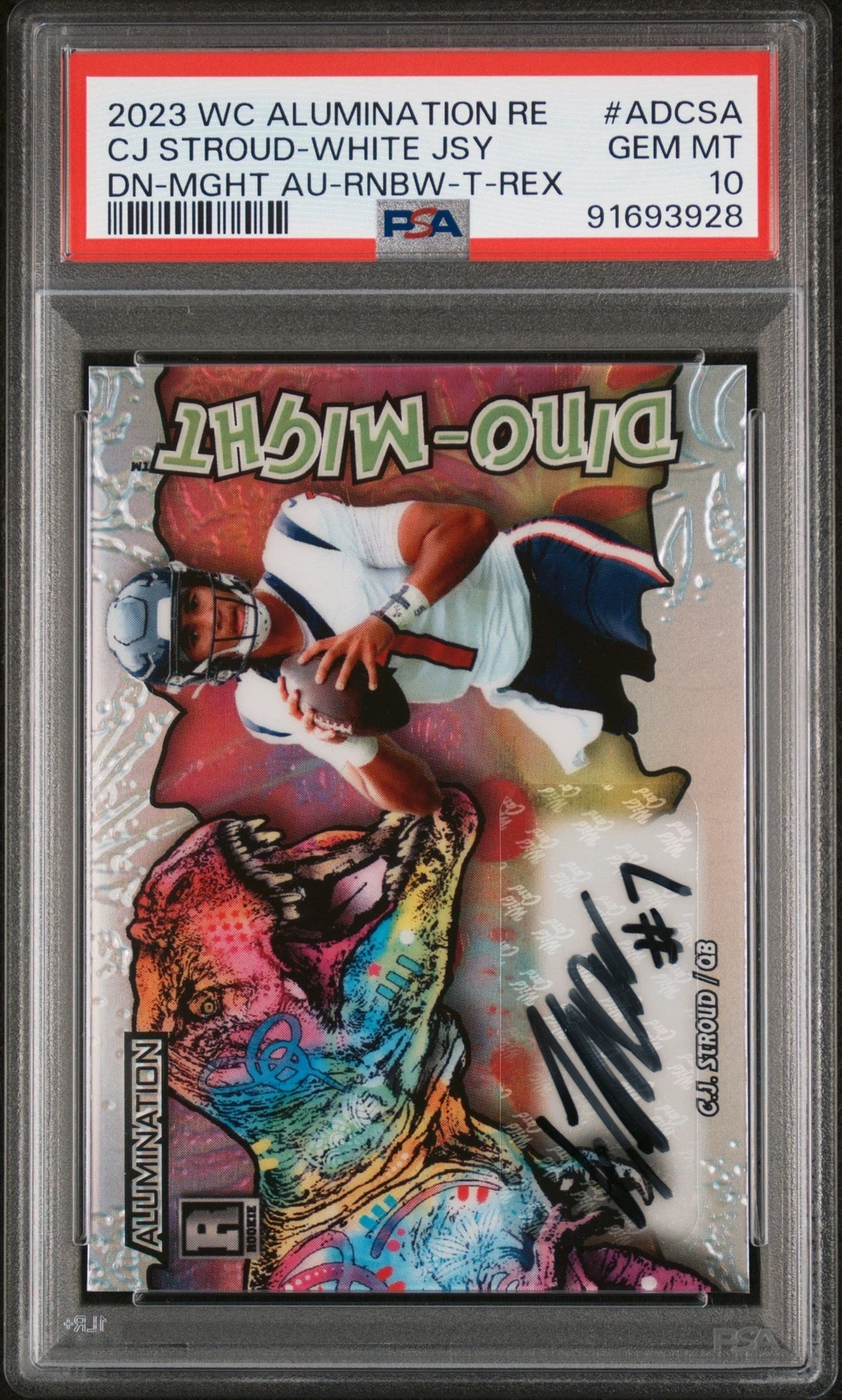 CJ Stroud Wild Card Alumination Rookie Edition Dino-Might Autographs #ADCSA Red Jersey-Rainbow-T-Rex