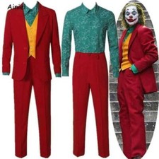 Halloween Fancy Dress Deluxe Men Joker Costume Suit Clown Cosplay Mask Green Wig