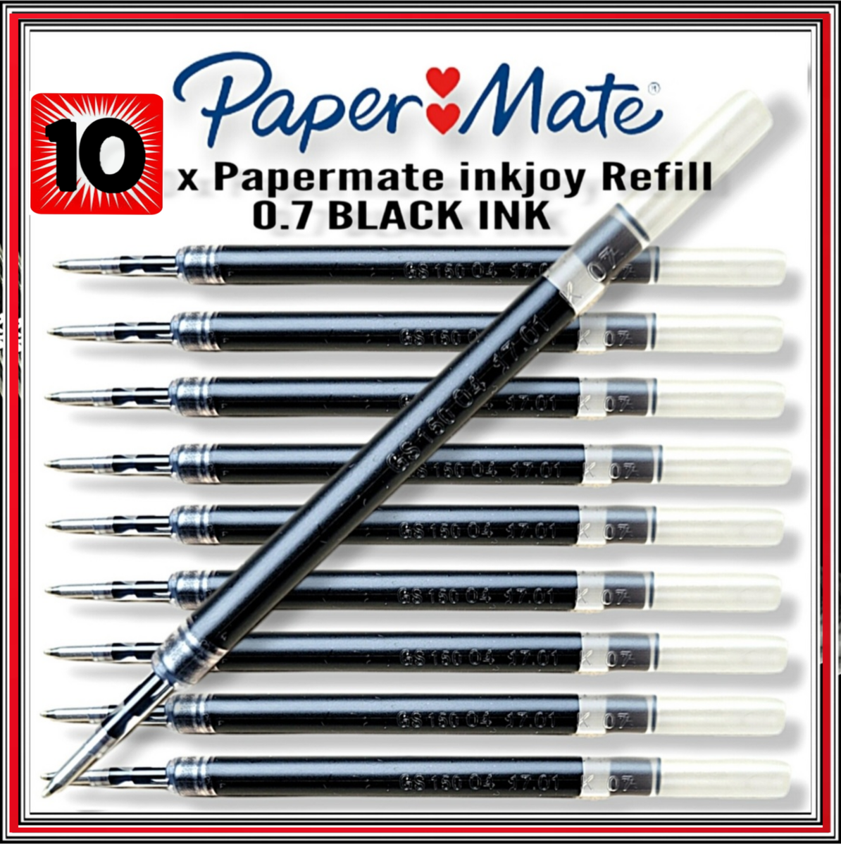 10 x Paper Mate InkJoy Pen Gel Refill Medium Tip Nib BLACK INK Pack  of 10