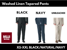 New MUJI Washed Linen Tapered Pants XS-XL Black/Natural/Navy Quick-Dry Men NWT