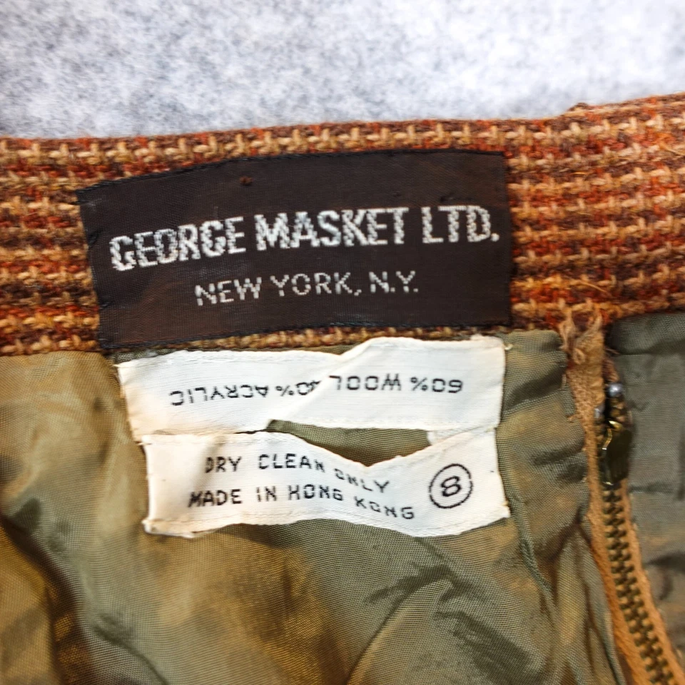 Falda Pata de Gallo Lana Vintage XS Marrón Lana Plisada Academia Años 90 GEORGE MASKET Foto 3 de 4