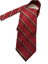 LIBERTY OF LONDON Made in USA Silk Tie 55” Short 3 1/4” Wide Red with Stripes