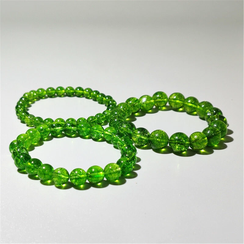 HOT Natural Peridot Stone Bracelet Green Crystal Beads Stretch Bracelet Handmade - Image 4 of 4