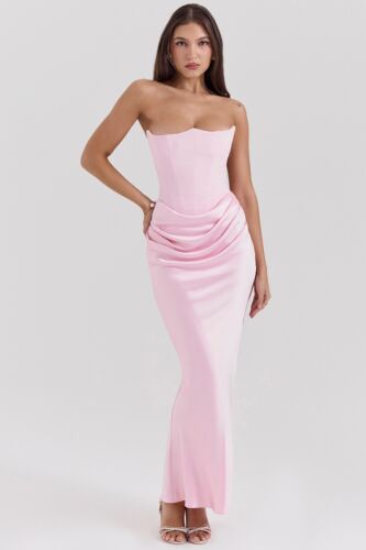 HOUSE OF CB 'Persephone' Rose Shadow Strapless Corset Maxi Dress S PLUS CUP 2869
