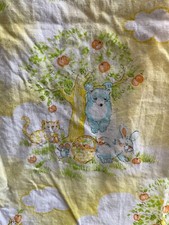 vintage yellow crib sheet apple tree and cute critters 1978 Dundee Mill Inc.