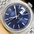 ROLEX MENS DATEJUST 1601 18K GOLD STEEL BLUE WATCH w/ FOLDED JUBILEE BRACELET
