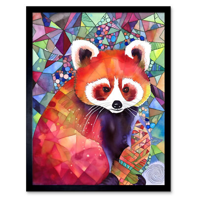 Red Panda Modern Polygon Pattern Folk Art Framed Wall Art Picture Print 12x16