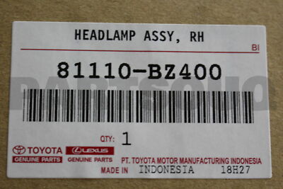 81110BZ400 Genuine Toyota HEADLAMP ASSY RH 81110-BZ400 | eBay