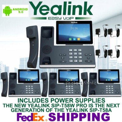 YEALINK SIP-T58W PRO IP PHONE WIFI BLUETOOTH ANDROID-4 PHONES - 4 POWER SUPPLIES