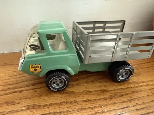 Vintage TONKA Green Pressed Steel SMOKEY THE BEAR Super Service Stake Truck